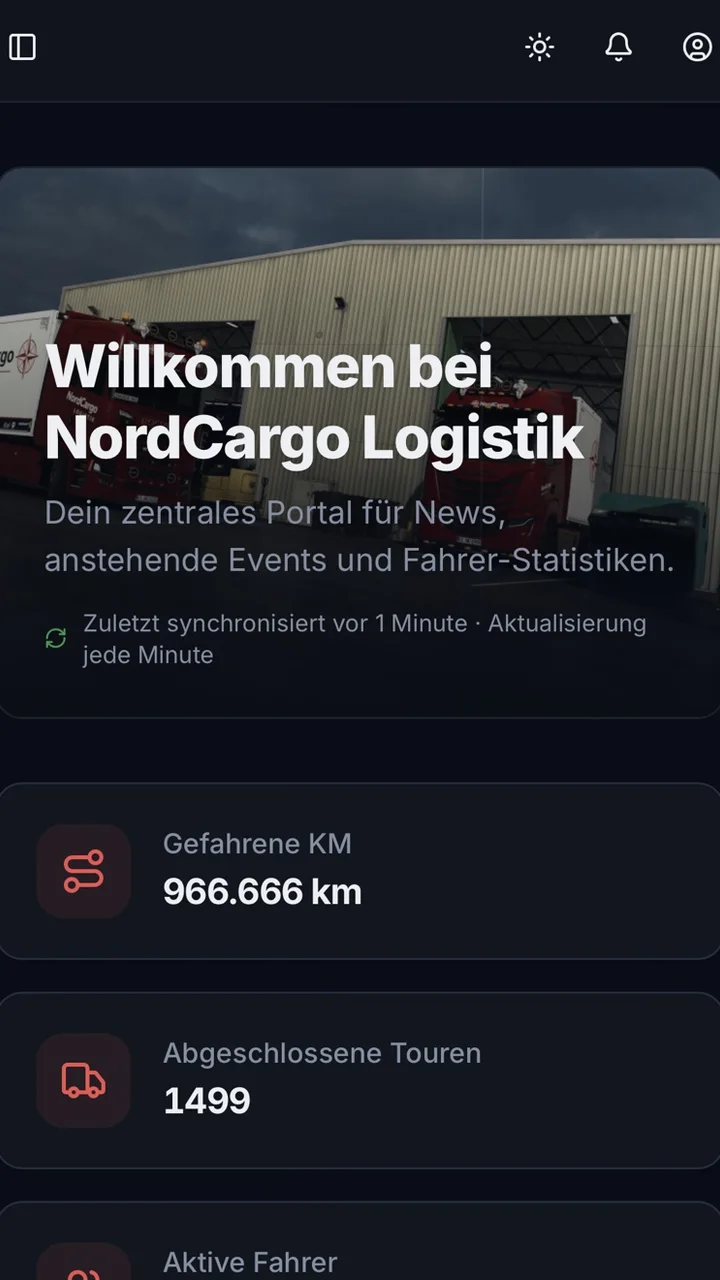 Dashboard des NordCargo Fahrerportals