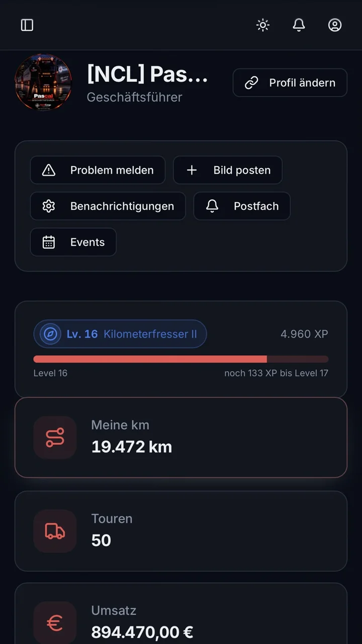 Fahrerprofil im NordCargo Fahrerportal